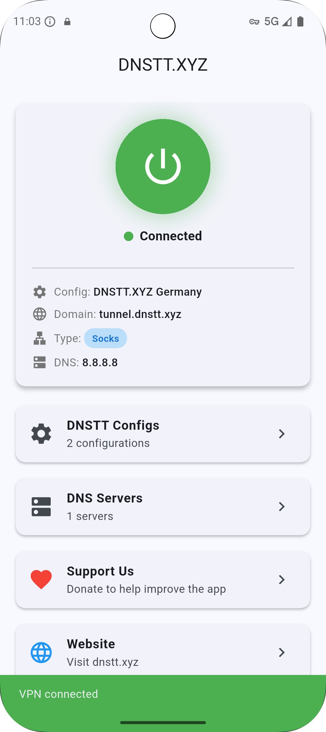 DNSTT Android - VPN Mode Connected