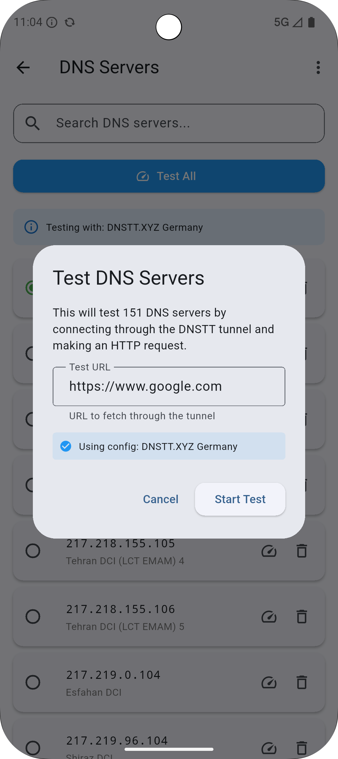 DNSTT Android - Launch DNS Test