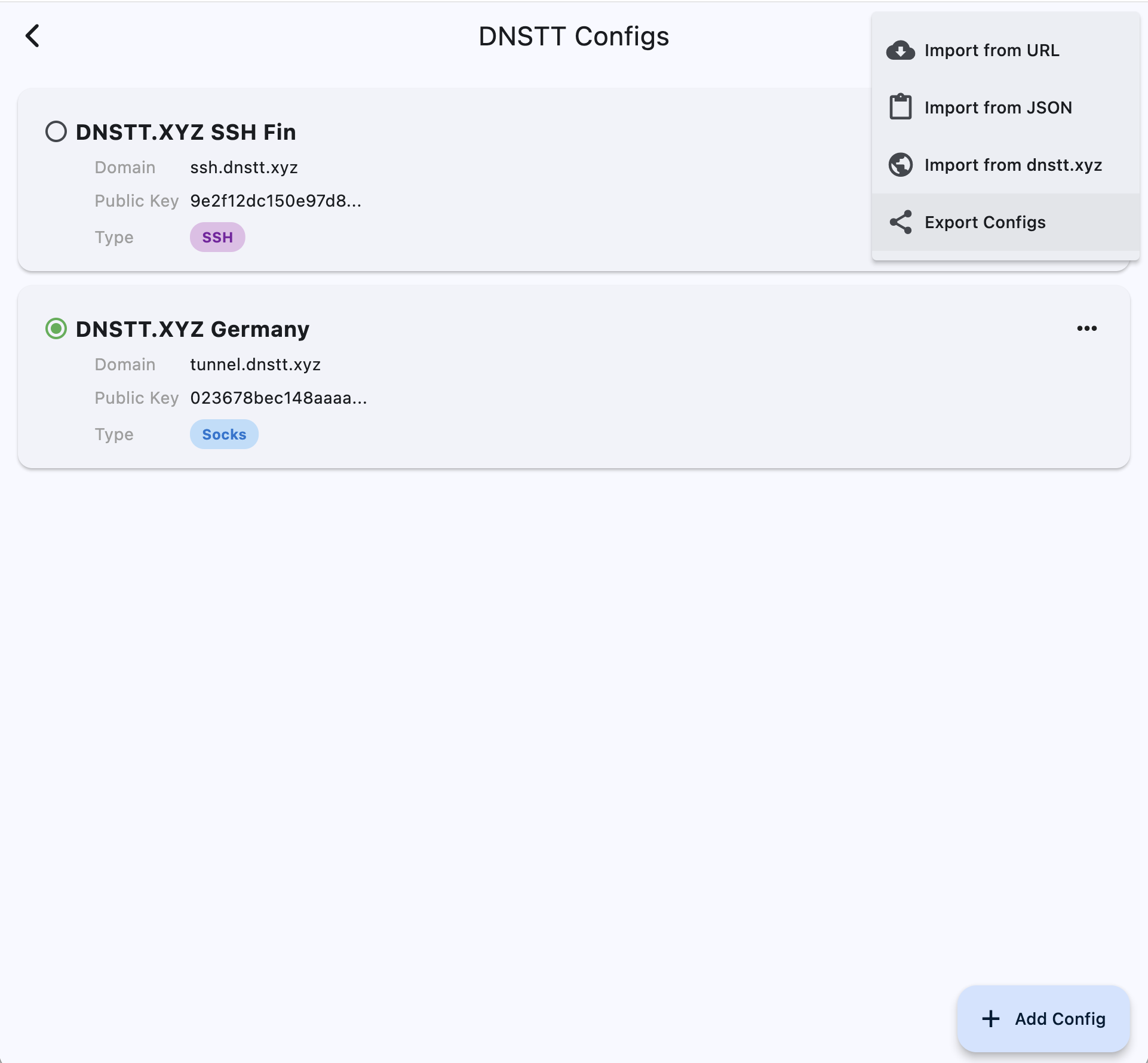 DNSTT Desktop - Config Menu