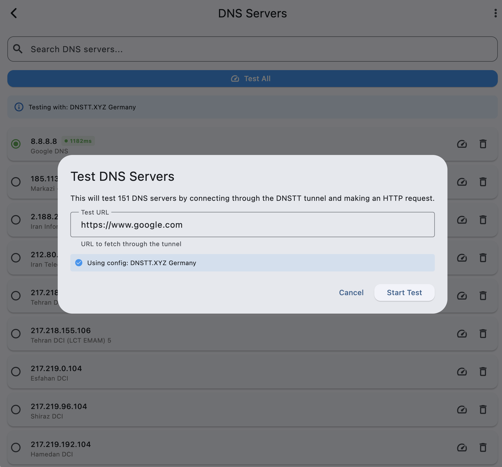 DNSTT Desktop - Launch DNS Test
