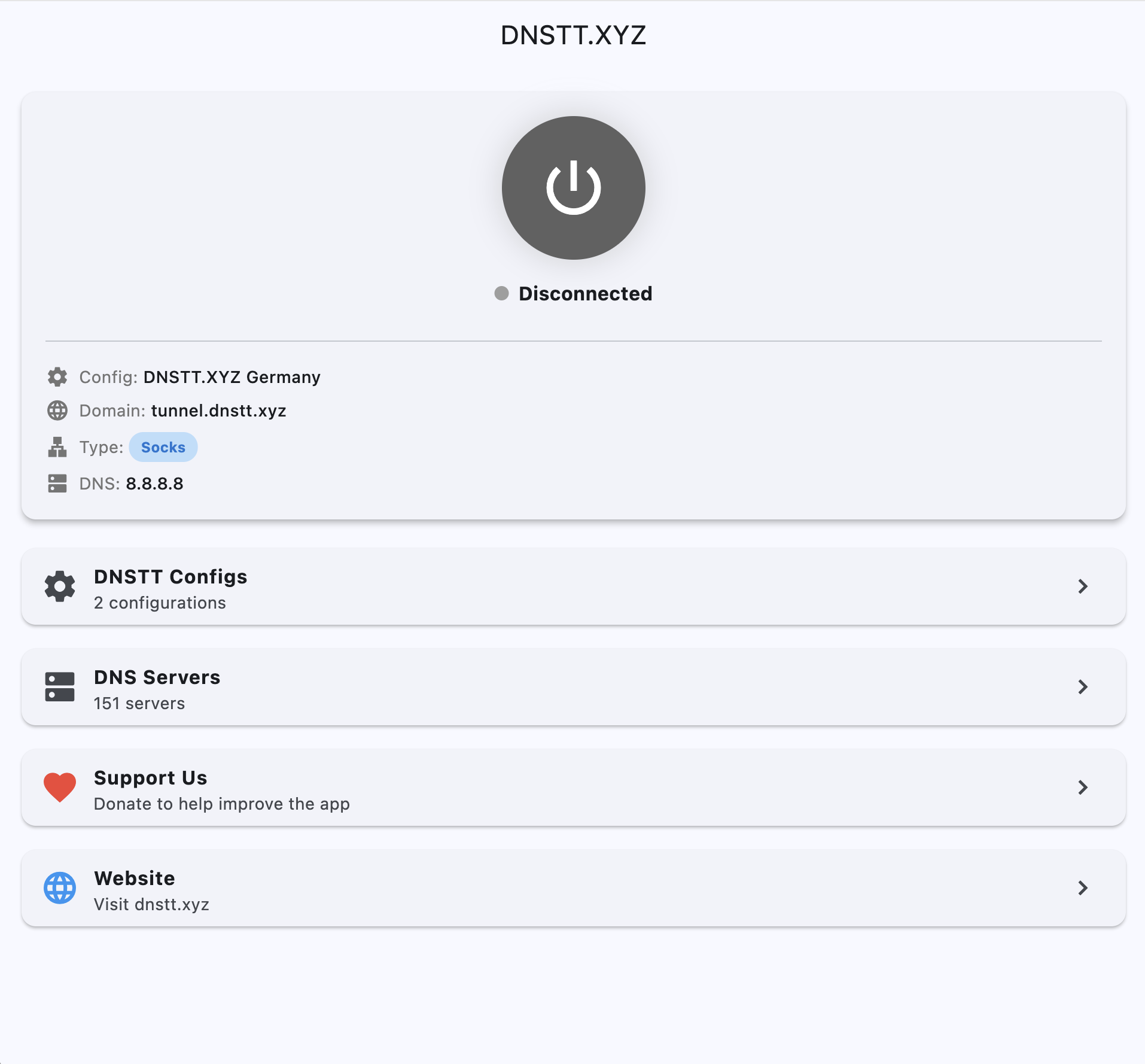 DNSTT Desktop - Main Page